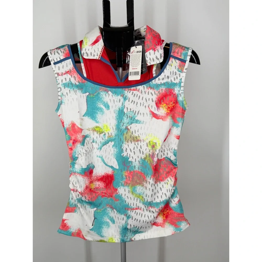 SwingDish Womens Golf Set Sleeveless Polo Top and Full Zip Jacket White Floral S